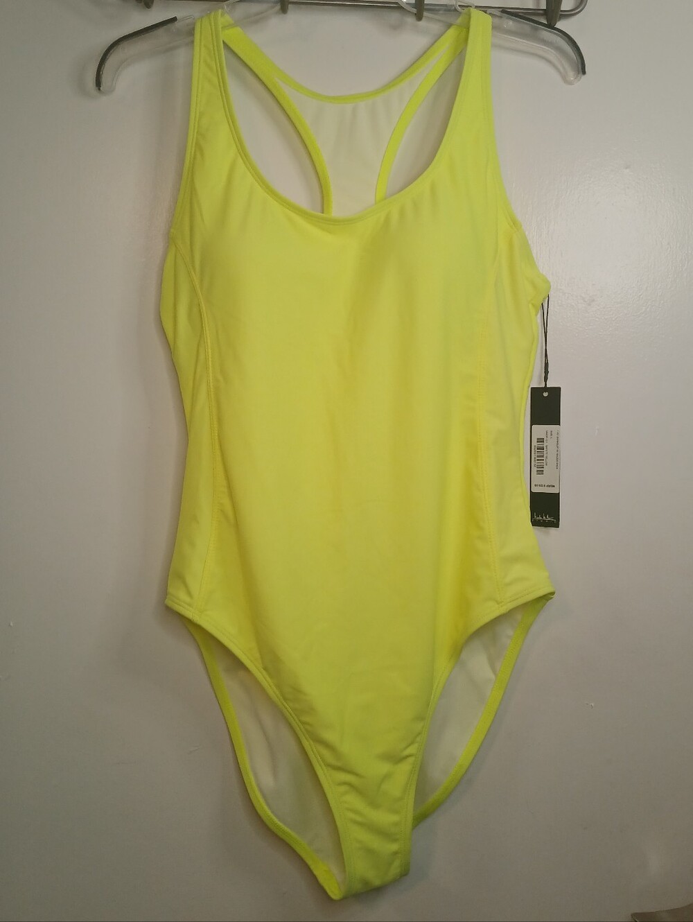 Yellow Neon One Piece Racerback Tank Swimsuit L New! Nicole Miller